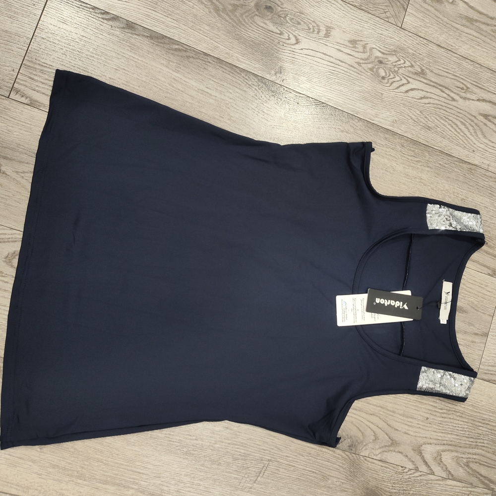 Elegant Navy Tank Top with Silver Details